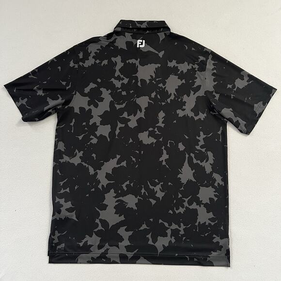 Footjoy Men Black Gray Floral Camo Print Stretch Golf Short Sleeve Polo Shirt L - Picture 9 of 9
